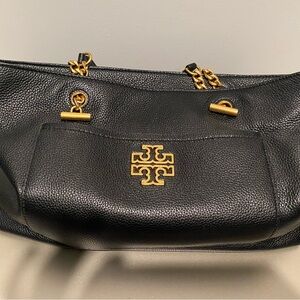 Tory Burch Pebbled Leather Gold Linked Shoulder Bag